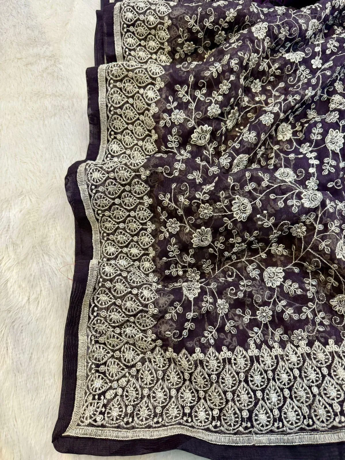 Silk Fabric Chikankari Work With Silk Saree - Image 10 in Surat